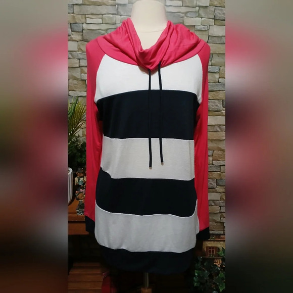Coco & Main Large Colorblock Soft Cowl Neck‎ Pullover - Picture 1 of 4